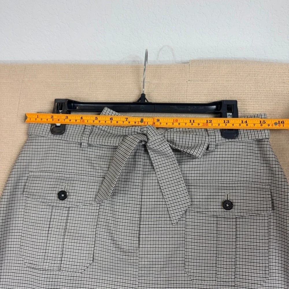 Calvin Klein Womens Houndstooth Tie Waist Pencil Skirt Black White Size 8